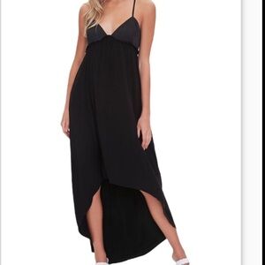 FOREVER 21 High low Size L Black Maxi length, empire waist V-neck smocked back.